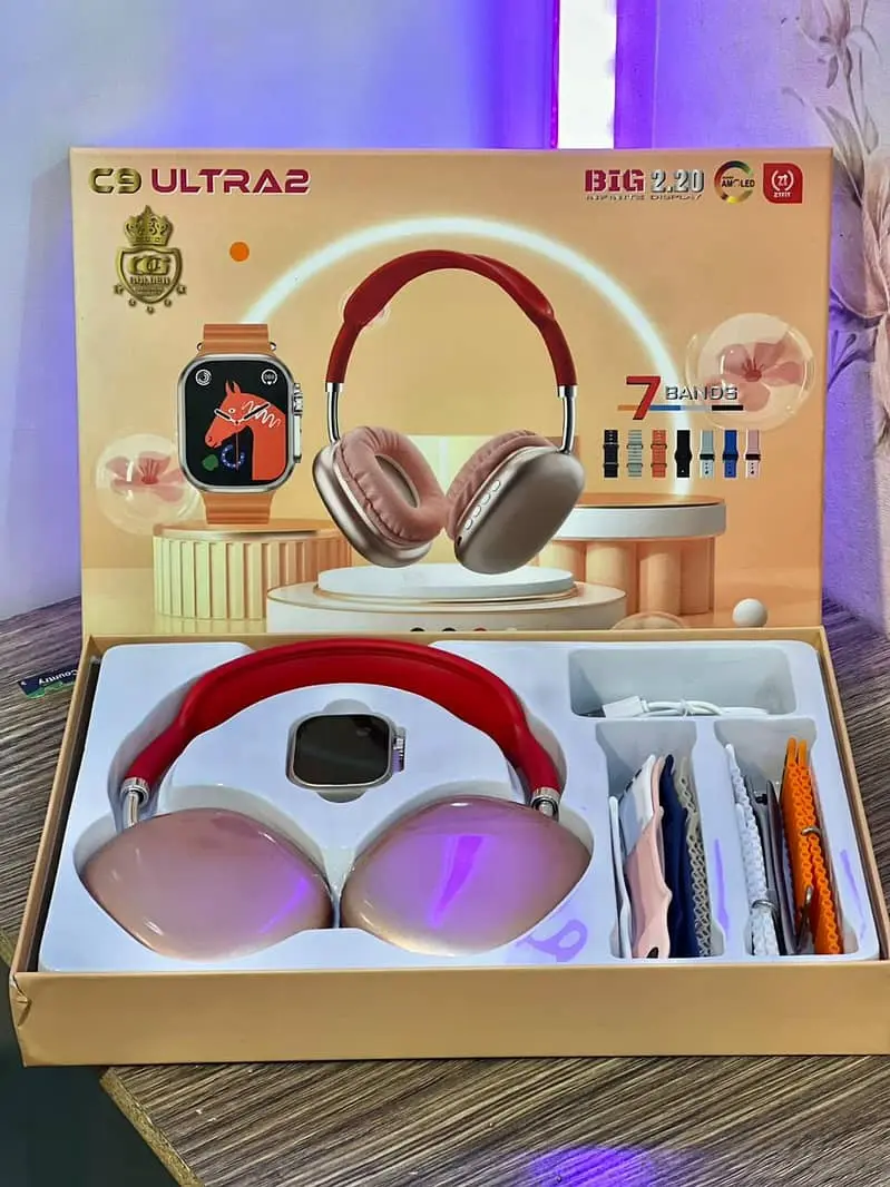 C9 Ultra 2 smart watch with P9 Wireless Headphones and 7 straps At Best Price In Pakistan - Qureshi Products